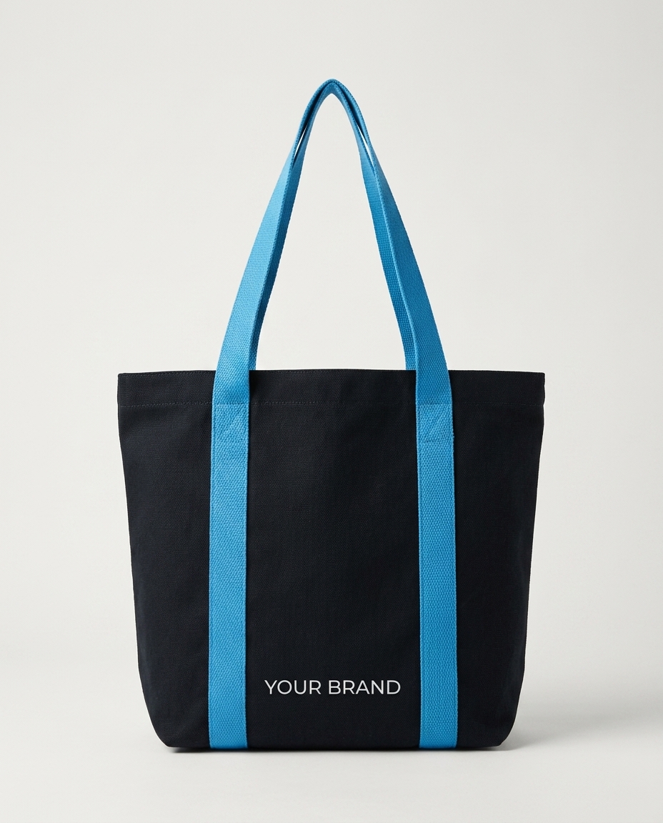 Cream canvas tote with red straps, 'Jais' wordmark — hero front view