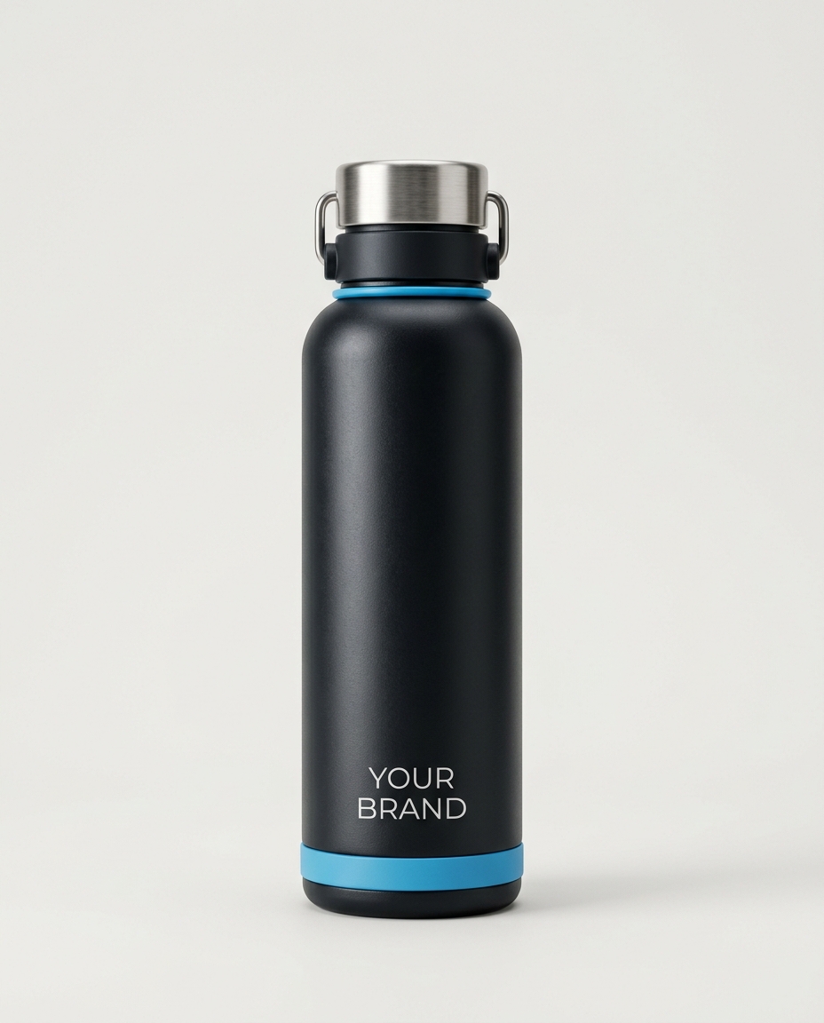 A sleek stainless steel water bottle with screw cap