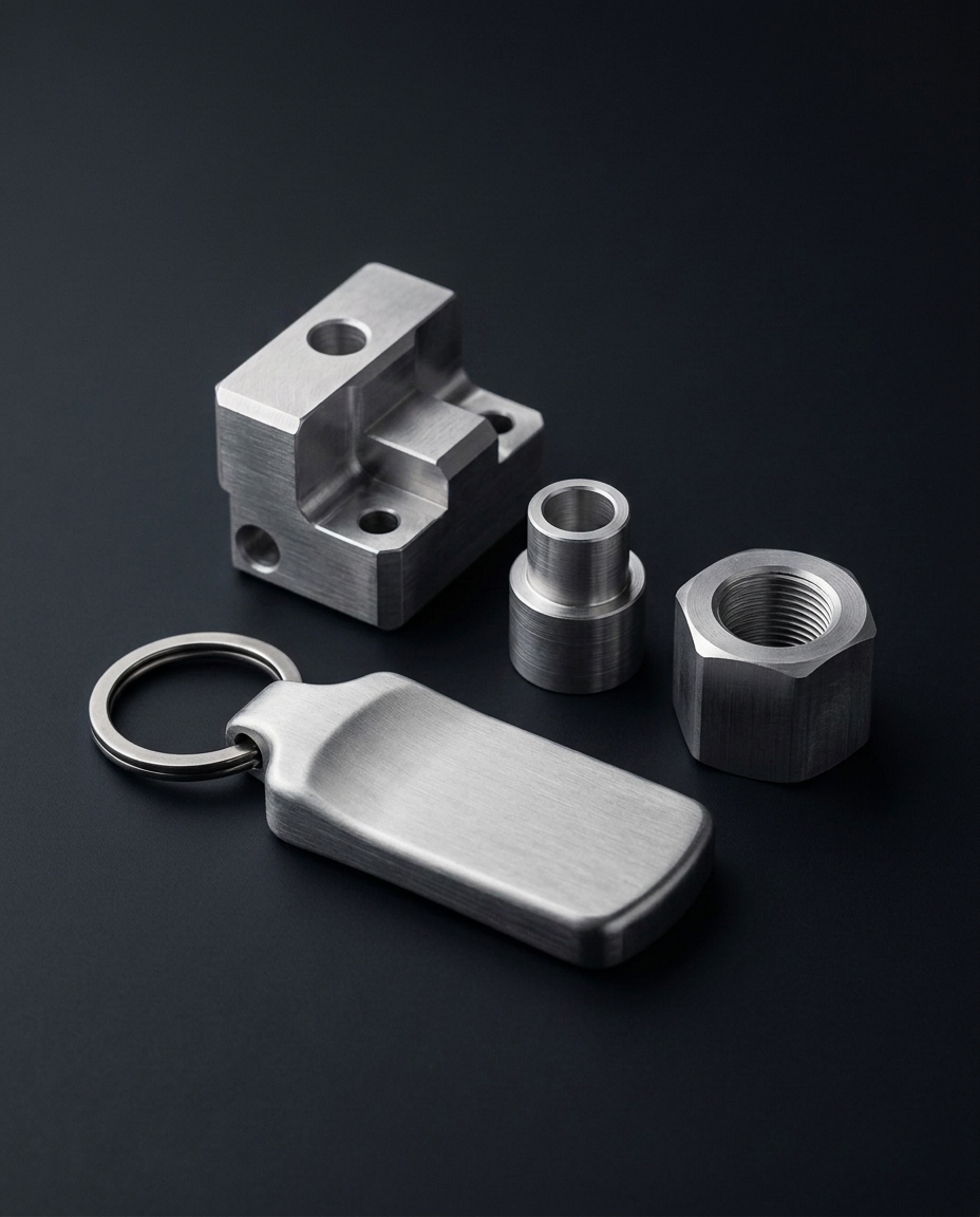 Precision CNC-machined aluminum parts and metal keychain, capability example for metal products