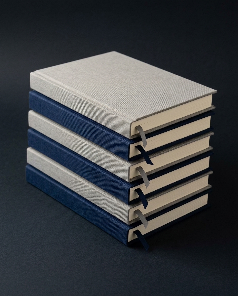Stack of premium hardcover notebooks, capability example